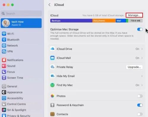 System Settings > Apple ID > iCloud