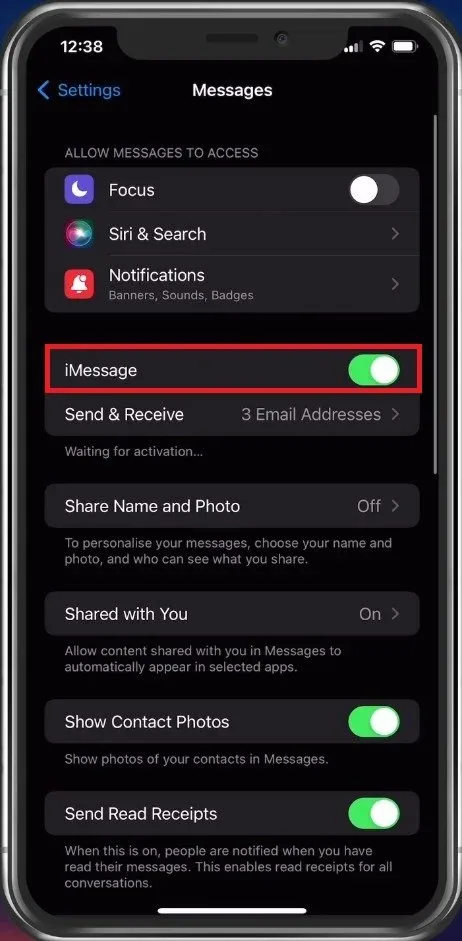 iPhone Settings > Messages > iMessage