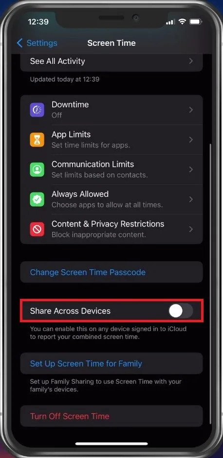 When using other devices with the same Apple ID account, disable the Share Across…