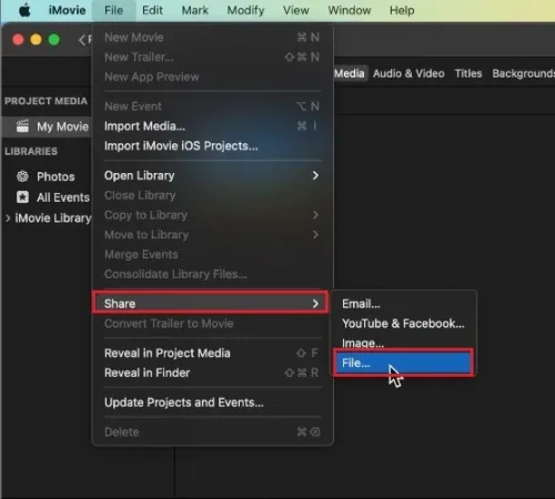 iMovie > File > Share > File