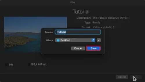 iMovie > Export > Next