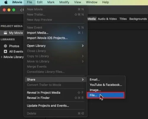 iMovie > File > Share > File