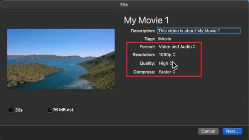 iMovie > Export Settings