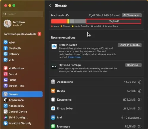 System Settings > General > Storage