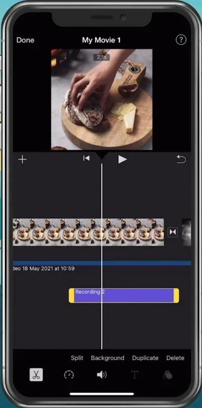 You can select the recorded audio and edit it like any other soundtrack when tapp…