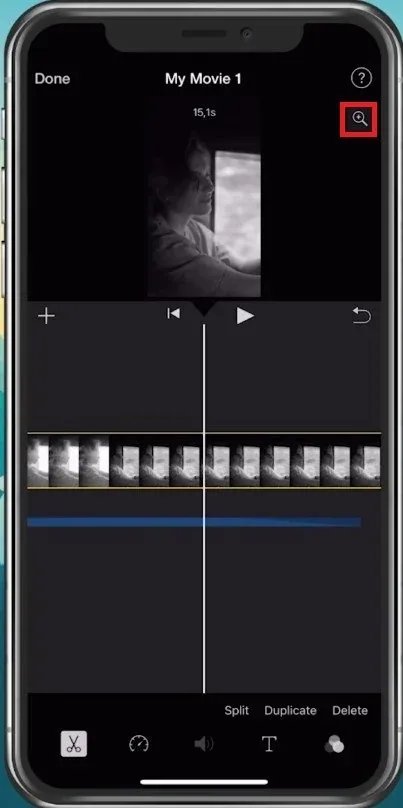 Select video in timeline > Magnifying Glass