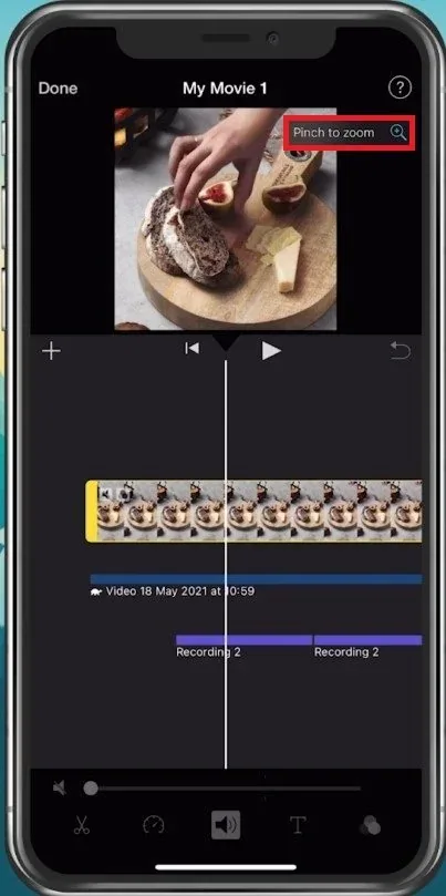 Select Video in Timeline > Pinch to Zoom