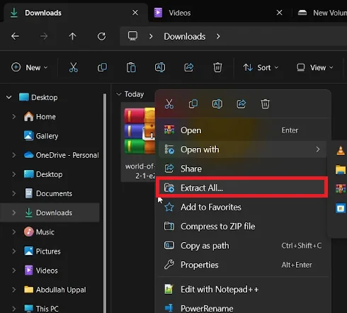 extract downloaded file
