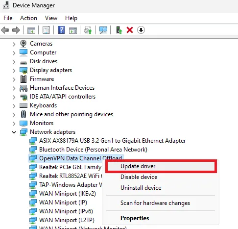 update netowrk adapter driver