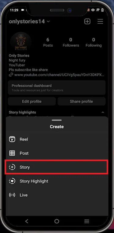 create new insta story