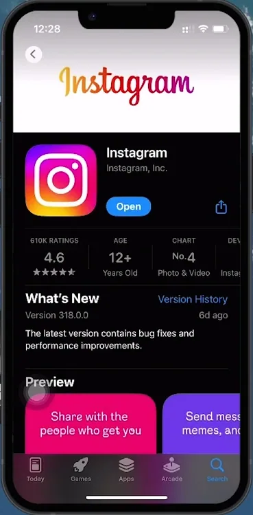 update instagram app