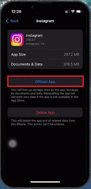 offload instagram app