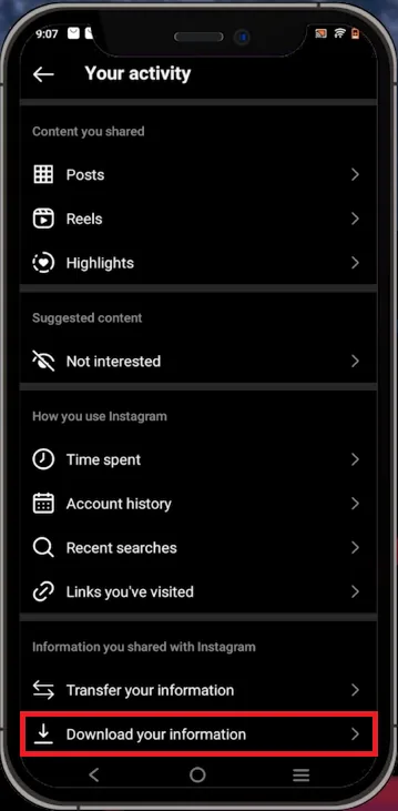 download your instagram data