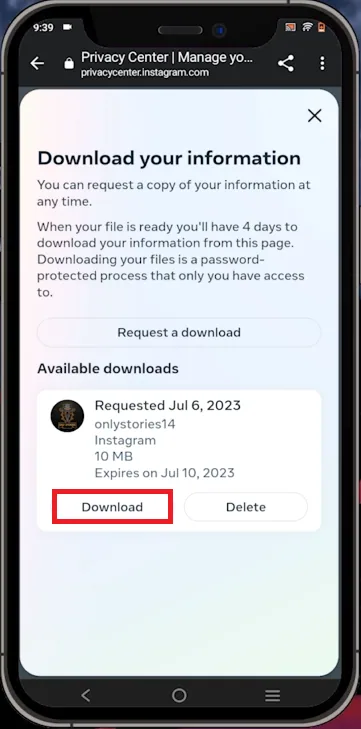 download the instagram information