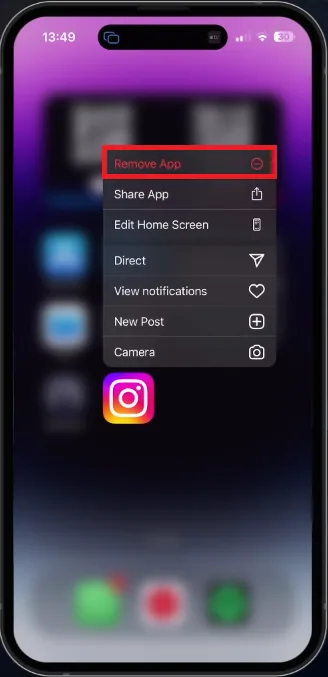 delete the instagram app