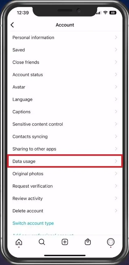 Account Settings > Data usage
