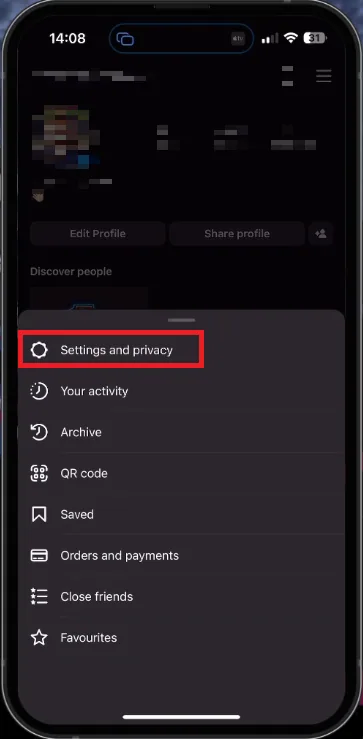 instagam account settings