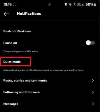 quiet mode settings