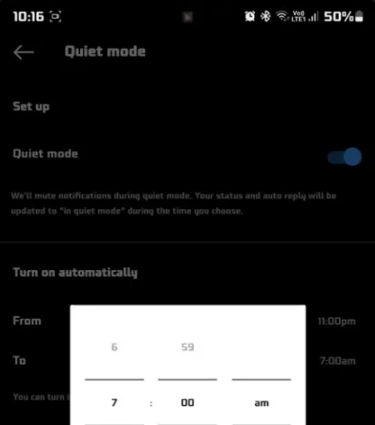 change quiet mode timer