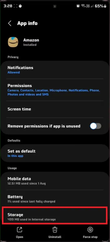 access app storage settings