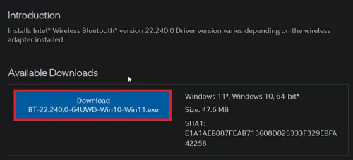 download intel bluetooth adapter