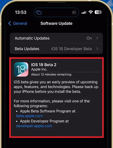 Download and install the iOS 18 developer beta