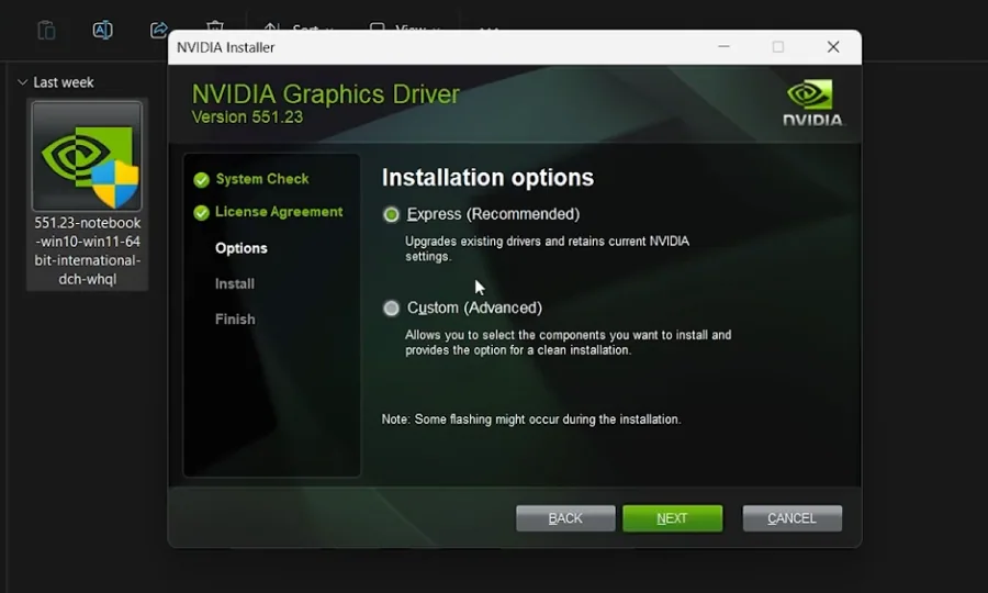 express installation NVIDIA driver
