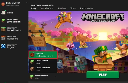 select optifine installation
