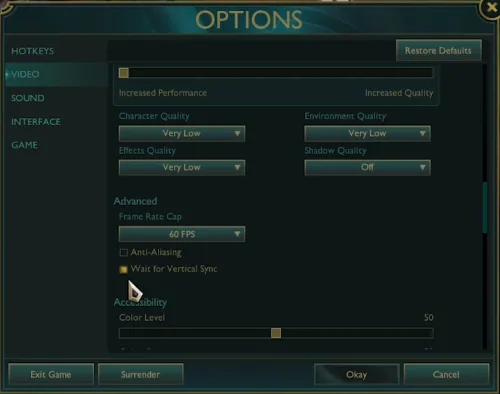 video settings League of legends
