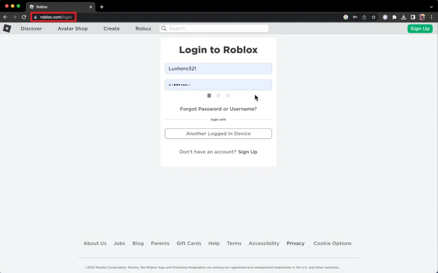 log into your Roblox account