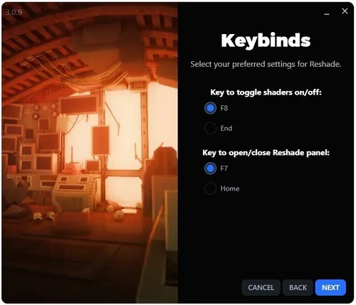 Keys to toggle shaders and Reshade panel