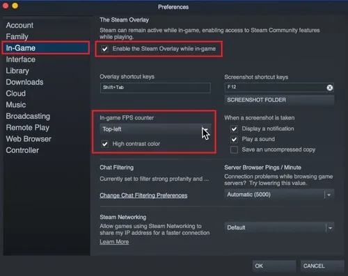 Steam Preferences > In-Game