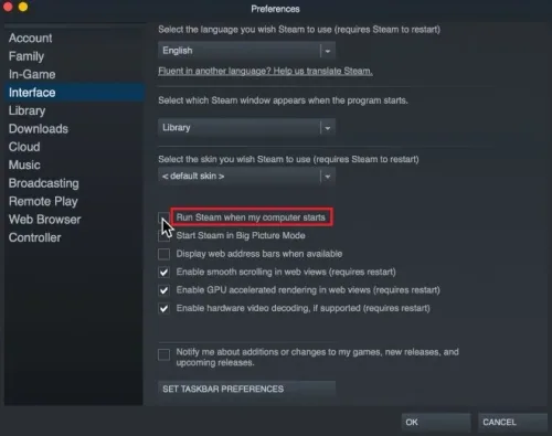 Steam Preferences > Interface