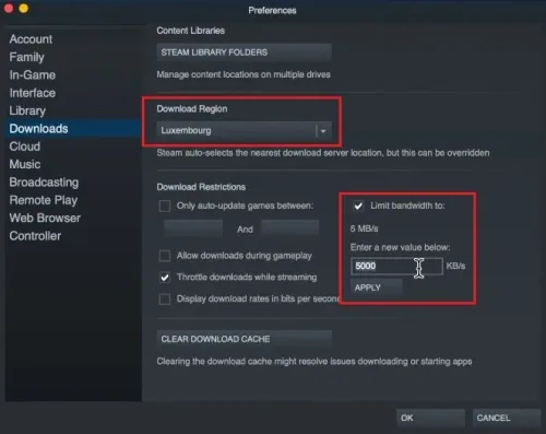 Steam Preferences > Downloads