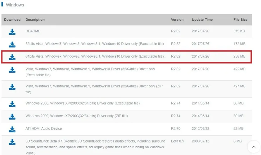 Download Realtek HD Audio Driver for your Windows version