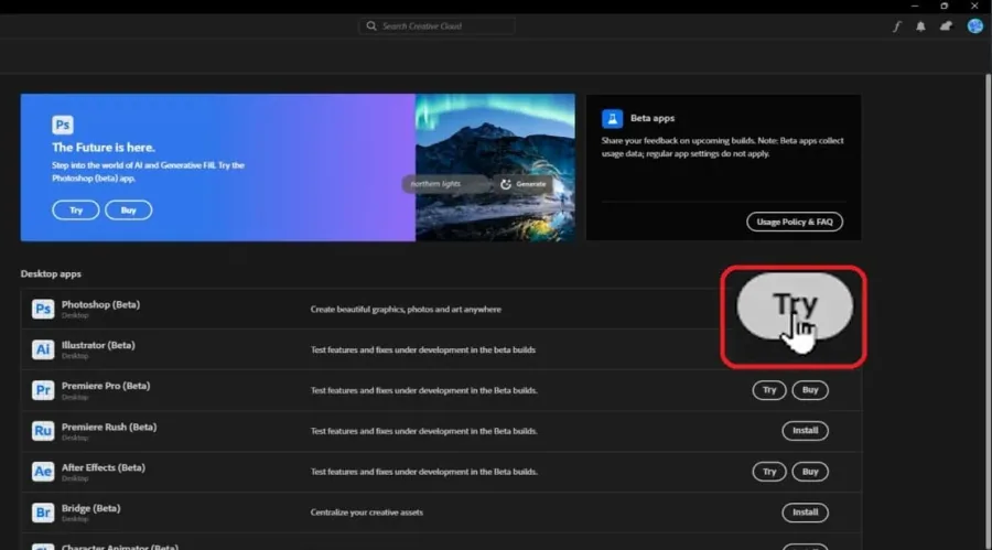 try photoshop beta
