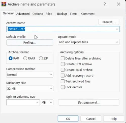winrar window