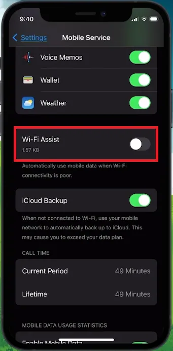 disable wifi assist