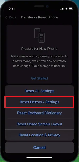 reset network settings