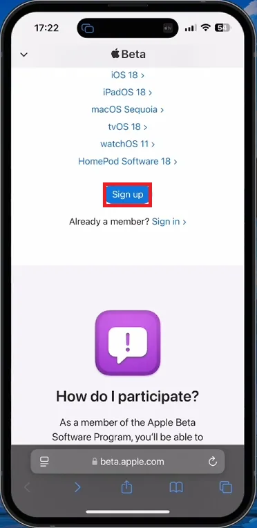 sign up enrol device