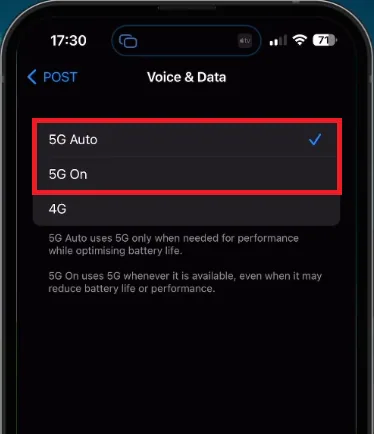 iphone 5g settings in mobile data options