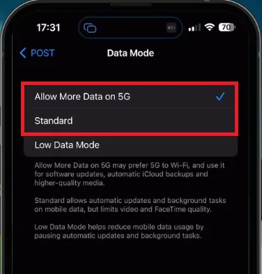 disable low data mode