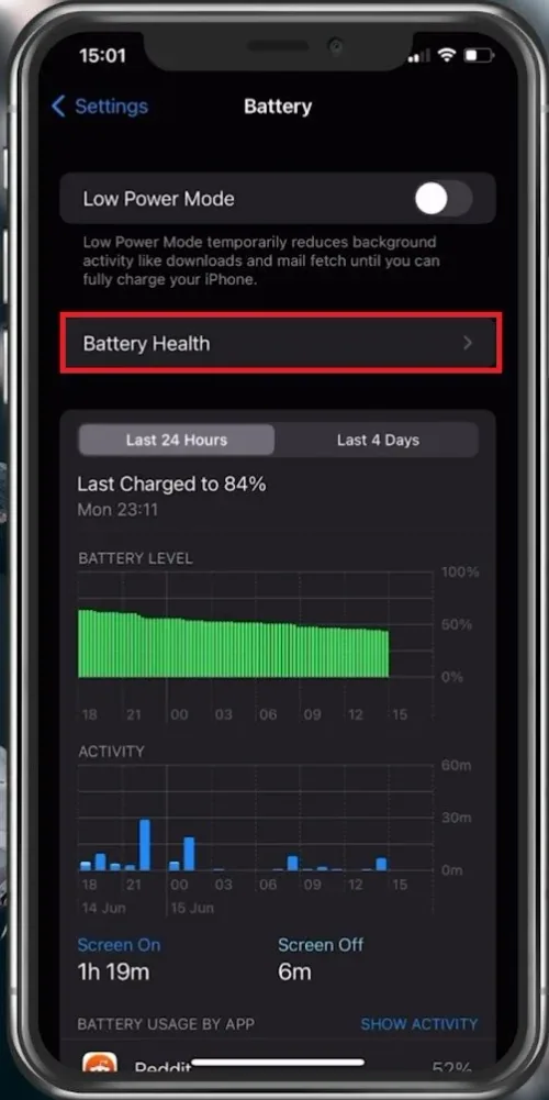 iPhone Settings > Battery > Battery Health