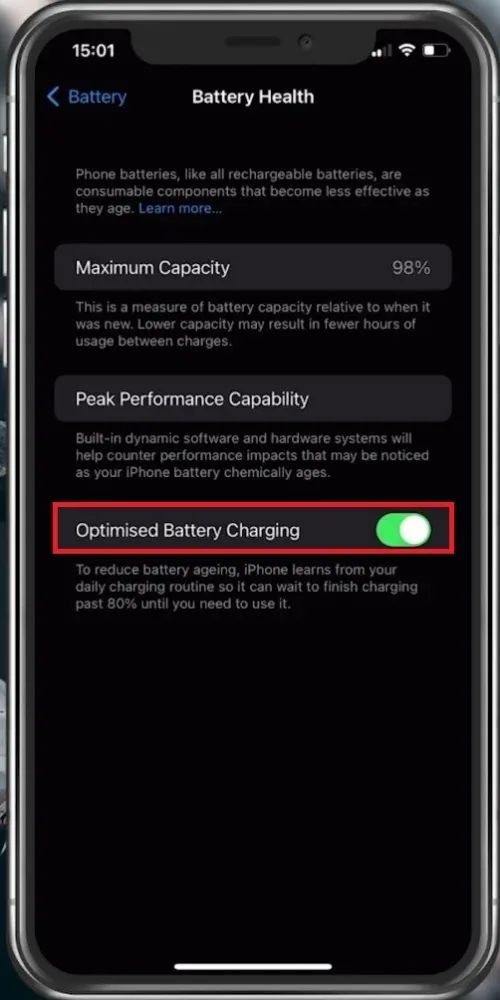 Disable “Optimized Battery Charging”