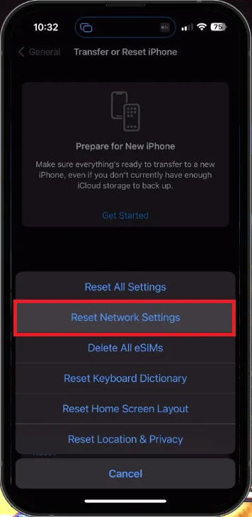 iPhone Settings > General > Transfer or Reset iPhone