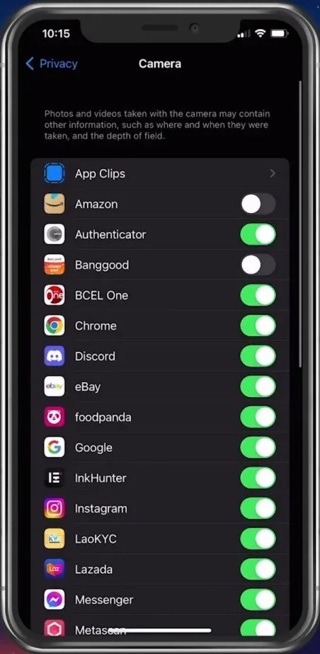 Allow apps to use your camera