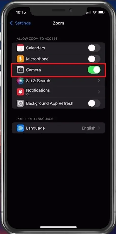Enable camera access for individual apps