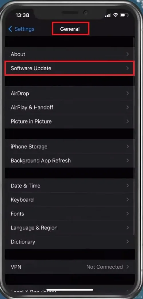 iPhone Settings > General > Software Update