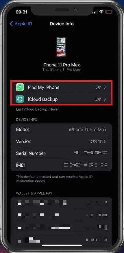 Disable Find My iPhone & iCloud Backup