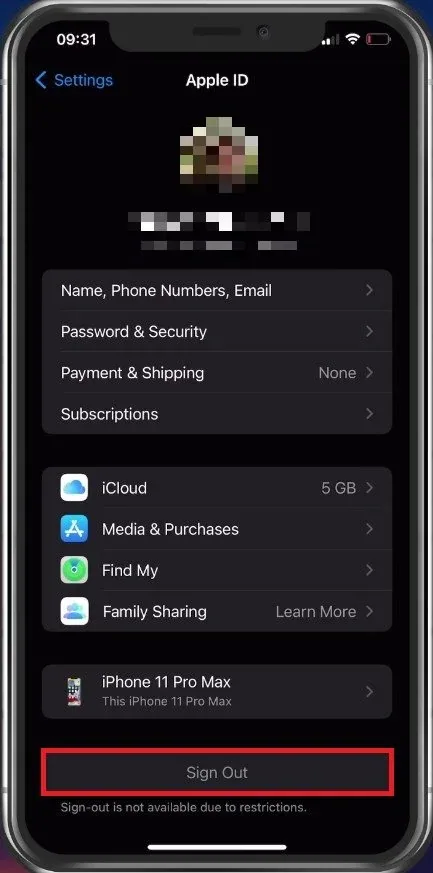 Sign Out & Into Apple ID Account